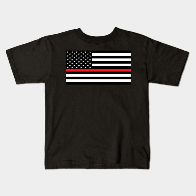 US Flag "Fire Fighter" B&W Kids T-Shirt by MacGordonsEmporium